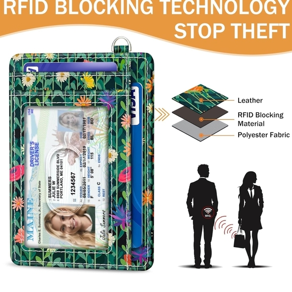 Floral Cat Card Holder with ID Window - Picture 4 of 4